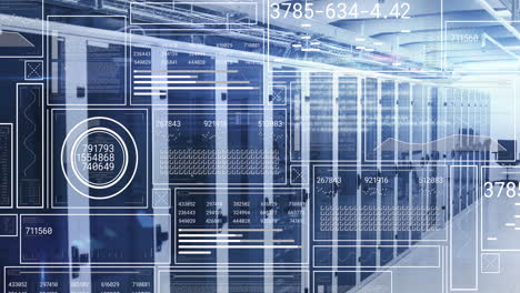 Animation of interface with data processing against computer server room