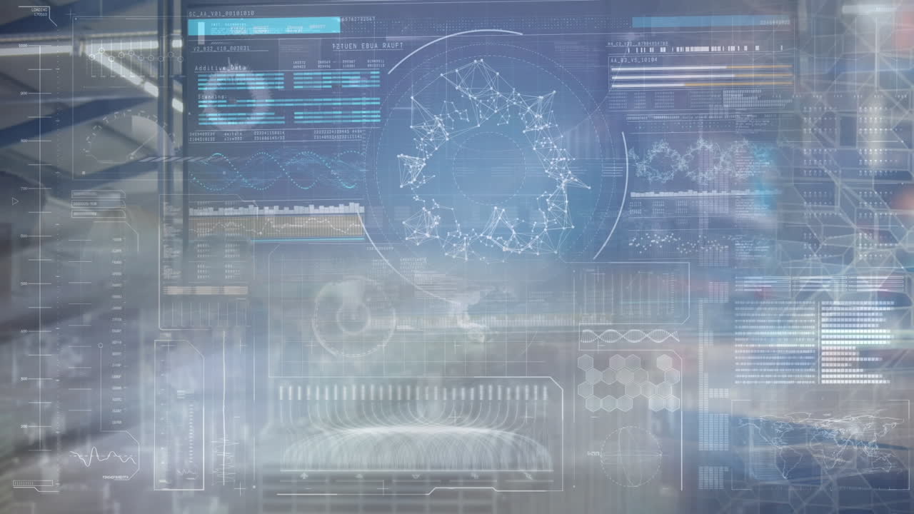 animación del procesamiento de datos médicos y el escaneo del alcance en la pantalla