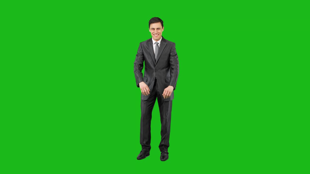 Businessman in a Suit Showing Happy Expressions on Green Screen