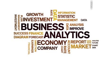 4k business analytics animated tag word cloud,text animation seamless loop.