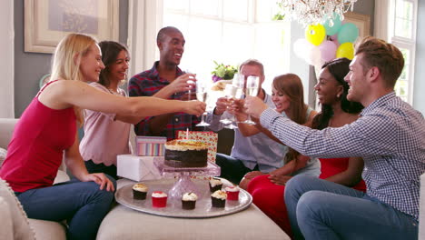 group of friends celebrating birthday at home shot on r3d