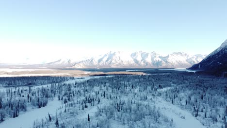 4k aerial footage of the eklutna tailrace area, palmer, alaska, winter 2021