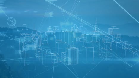 animation of network of connections over cityscape