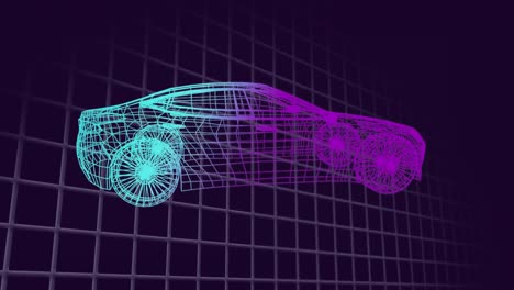 animación de un dibujo de coche 3d girando en la cuadrícula