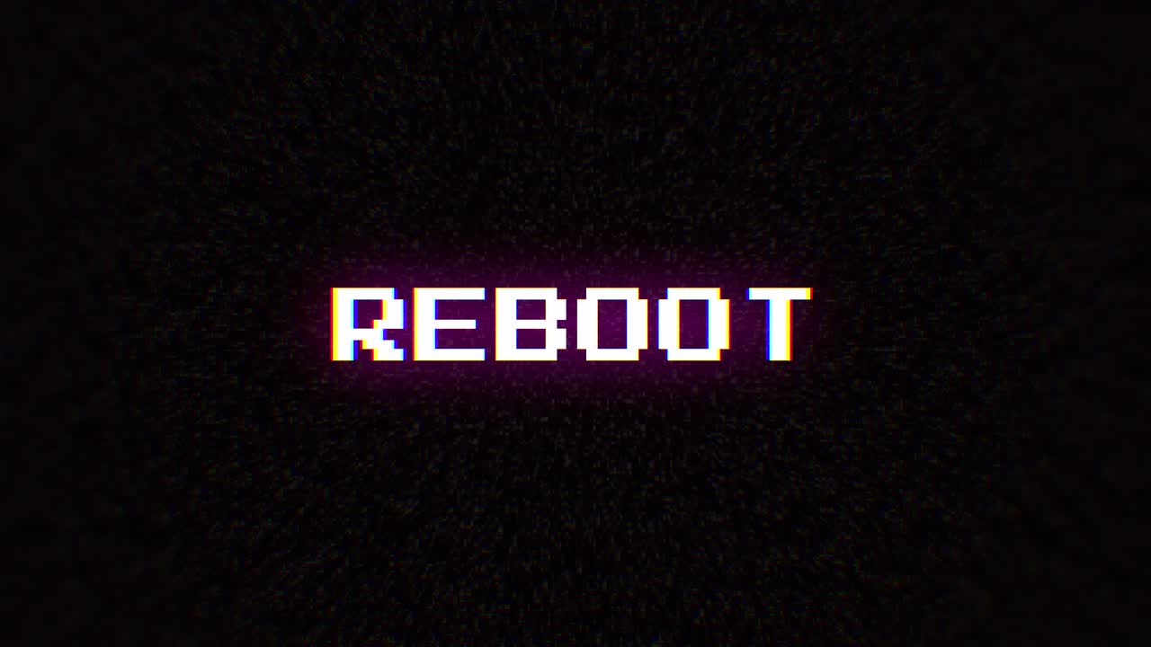 Intentional digital artifact injection fx animation, decoding a noisy scambled 8-bit text: reboot