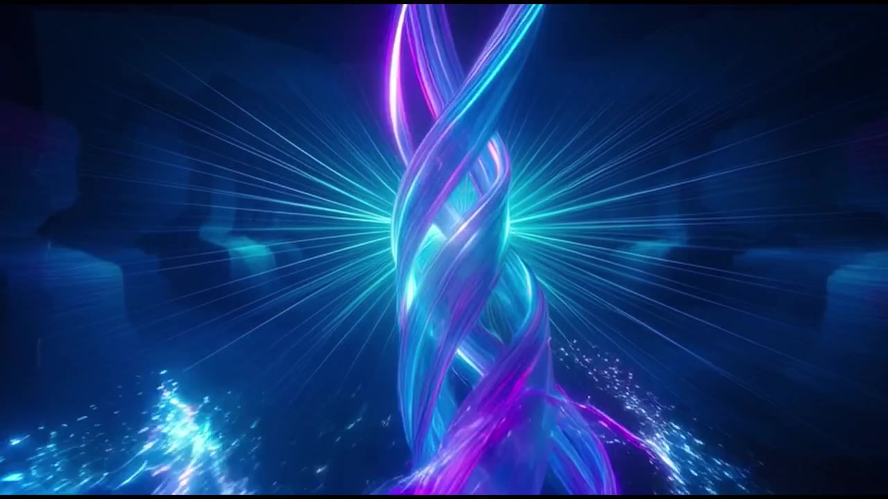 Scie di luce luminose astratte che formano un nucleo energetico a spirale rotante