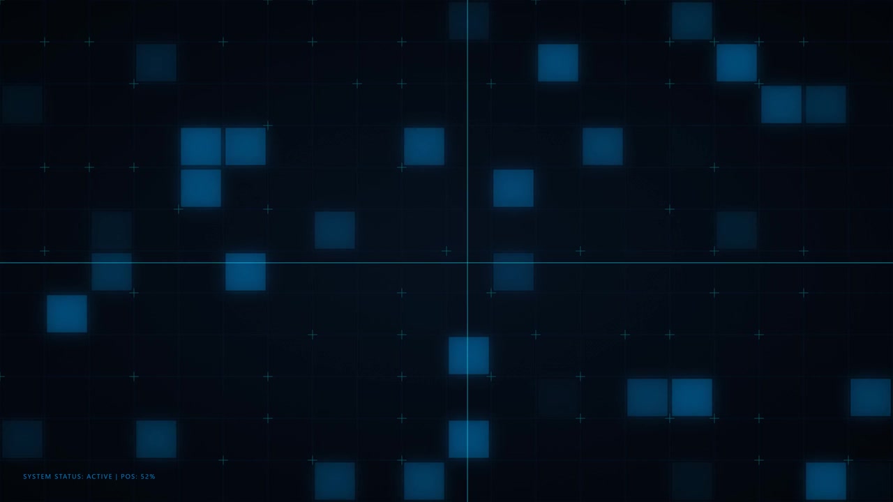 Digital Interface Background with Glowing Blue Squares and Grid