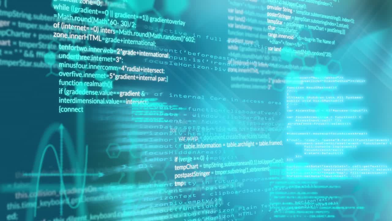 animación de fórmulas químicas y procesamiento de datos sobre fondo azul