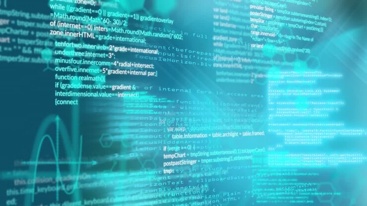 Animation of chemical formula and data processing on blue background