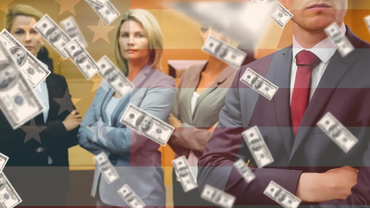 판사 와 미국  ⁇ 발 위 에 떨어지는 지폐 의 애니메이션