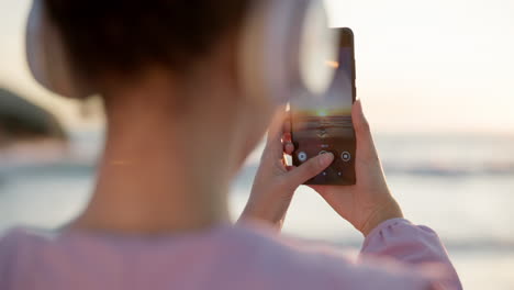 Phone,-sunset-and-photograph-with-a-woman