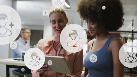 animation of social media data processing over diverse business people in office