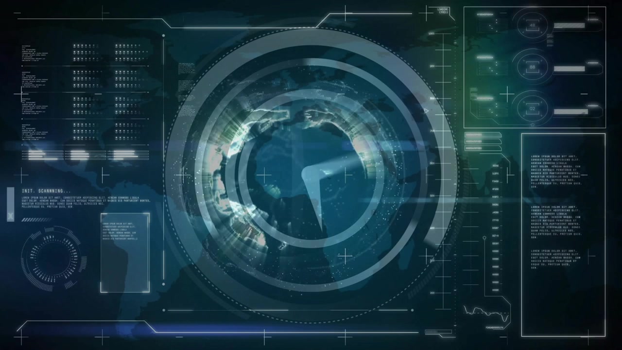 Upon system boot scanning beam sweeping central globe updating panels and meters for global scan