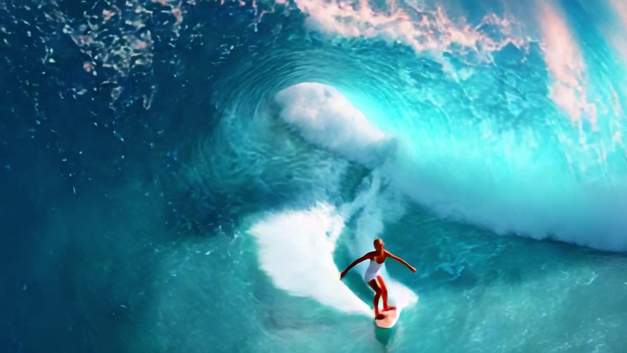A Dynamic Surfing Experience Captured in Two Stunning Frames, Showcasing the Thrill of Riding Waves and the Beauty of Oceanic Motion in Vibrant Colors and Fluid Movements