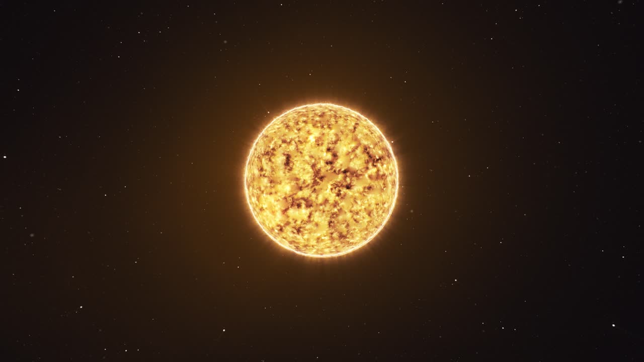 3D Animation revealing the sun's mesmerizing solar flares and dynamic surface with a gradual, immersive zoom-out