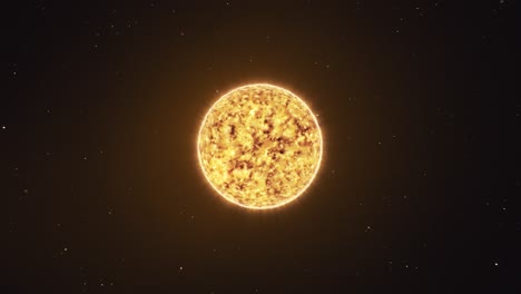 3d animation revealing the sun's mesmerizing solar flares and dynamic surface with a gradual, immersive zoom-out