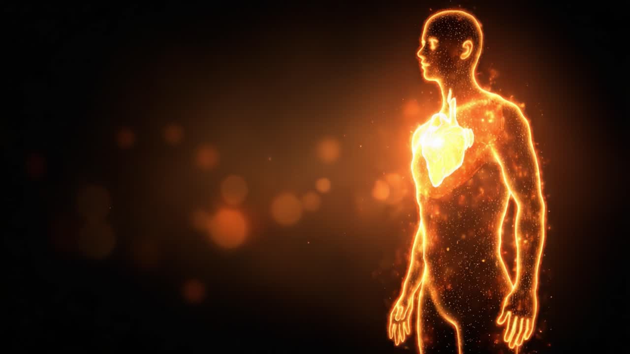 A mesmerizing illustration of a luminous figure radiating energy, showcasing the vibrant heart at its core against a backdrop of soft glows and warm colors