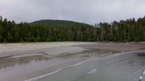 Vistas-Panorámicas-Sobre-La-Playa-De-Grey-Bay-Con-Alisos,-Toma-Aérea-De-Drones,-BC,-Canadá