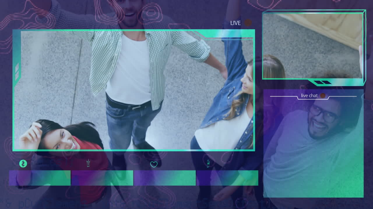 interfaz digital y procesamiento de datos en diversos colegas de oficina apilando las manos en la oficina