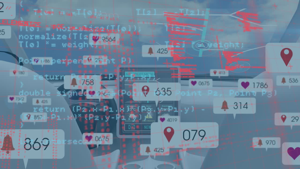 Animasjon av databehandling og medieikoner over bil