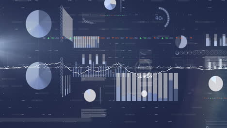 animación de múltiples gráficos con círculos de carga y tablero de negociación contra un fondo abstracto