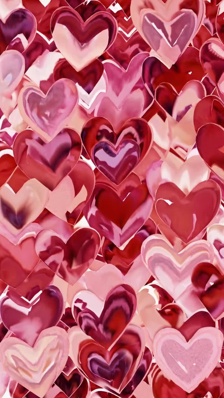 Un vivace sfondo video in stile acquerello con cuori rosa e rossi sovrapposti