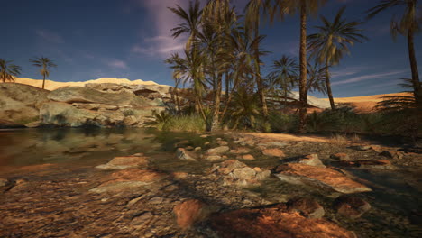 desert oasis with palm trees and water