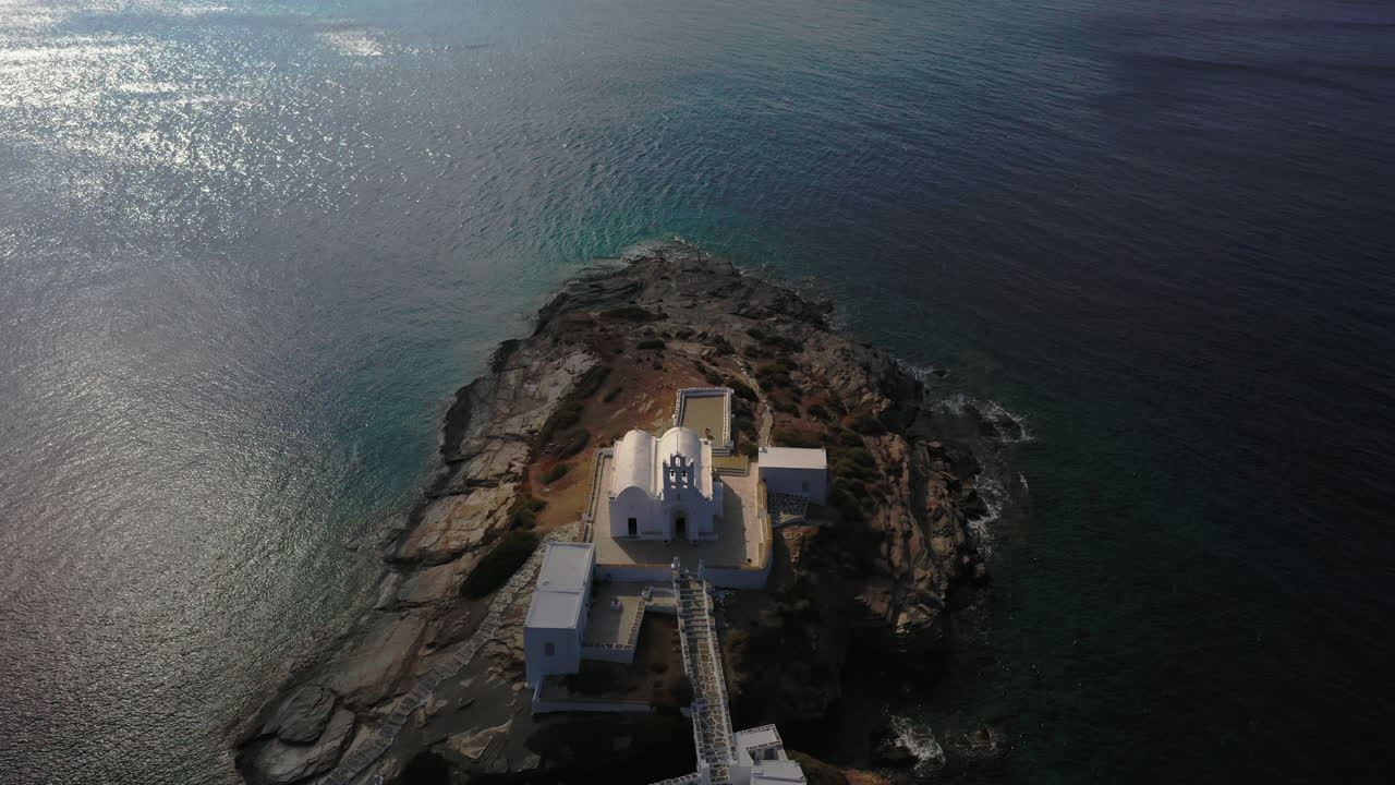 Aerial View of a White Church on a Greek Island