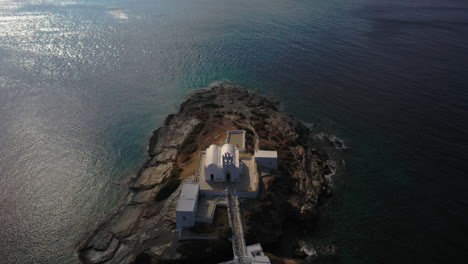 aerial view of a white church on a greek island