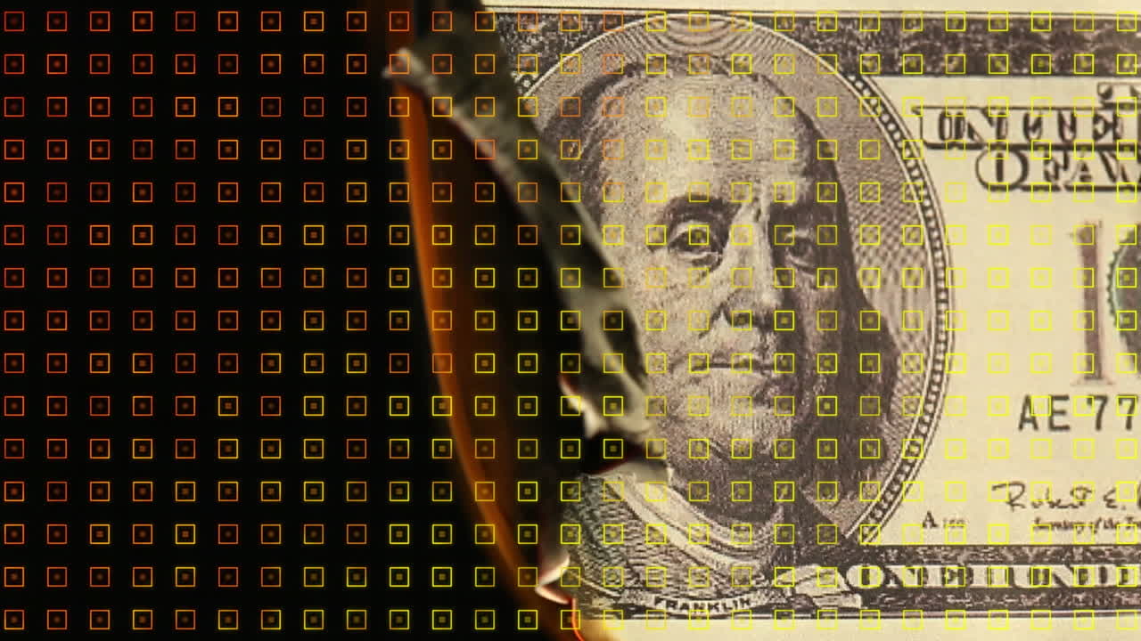 animación de la quema de billetes sobre formas en movimiento.