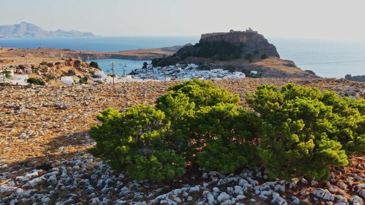 Vista panorâmica de Lindos, Grécia