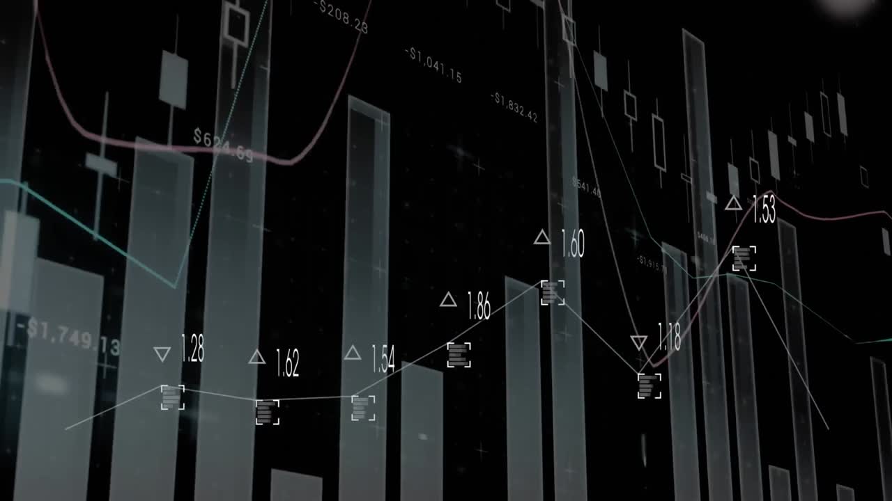 검은 바탕에 대한 통계 데이터 처리의 애니메이션