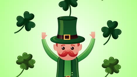 st patricks day animated card with elf and clovers