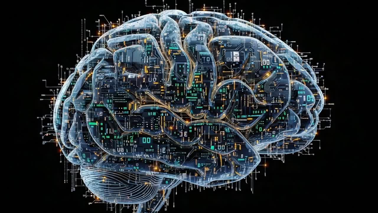 A Stunning Visual Representation of the Brain with Intricate Digital Circuits, Highlighting the Connection Between Neuroscience and Technology in Modern Minds