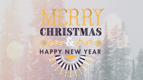 Animation-of-merry-christmas-and-happy-new-year-text-over-trees-in-winter-landscape
