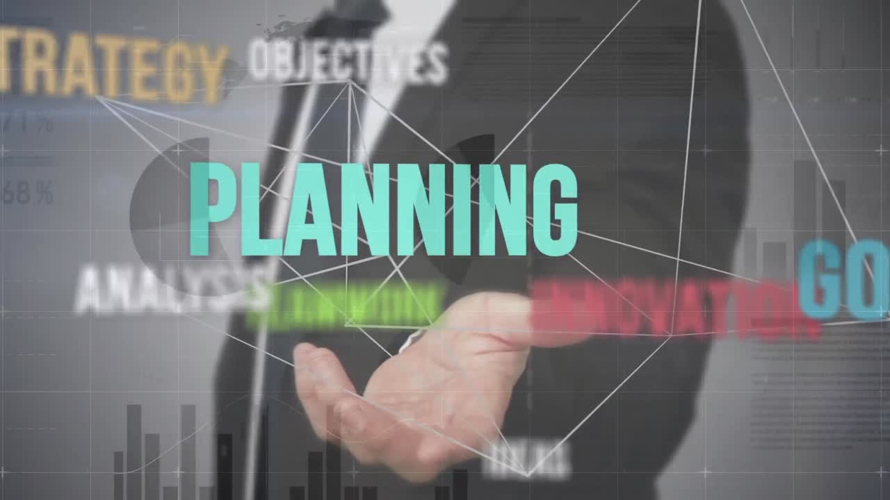 데이터 처리 인터페이스를 사용하여 비즈니스 관리 텍스트와 비즈니스맨의 애니메이션