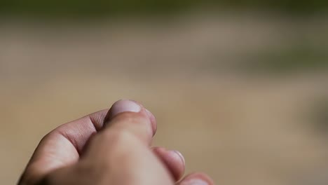 Close-up-Slow-motion-Dragonfly-sits-on-finger-then-flies-away