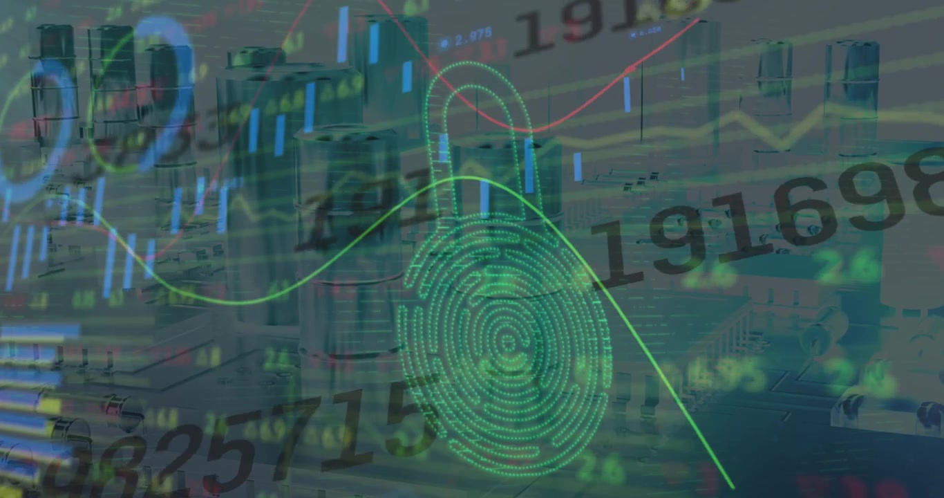 Animation of data processing over padlock