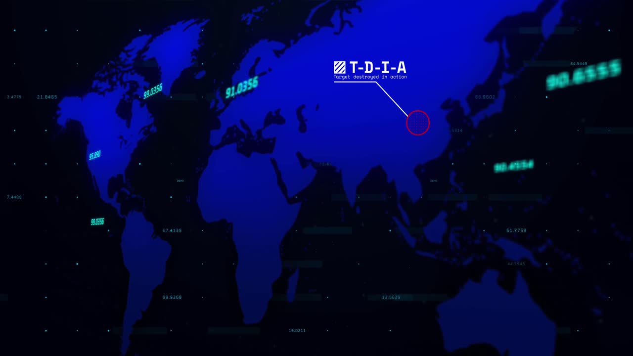 검은 바탕에 있는 세계 지도 위의 데이터 처리 애니메이션