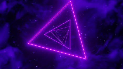 infinite fly in abstract triangle neon glow tunnel with nebula background