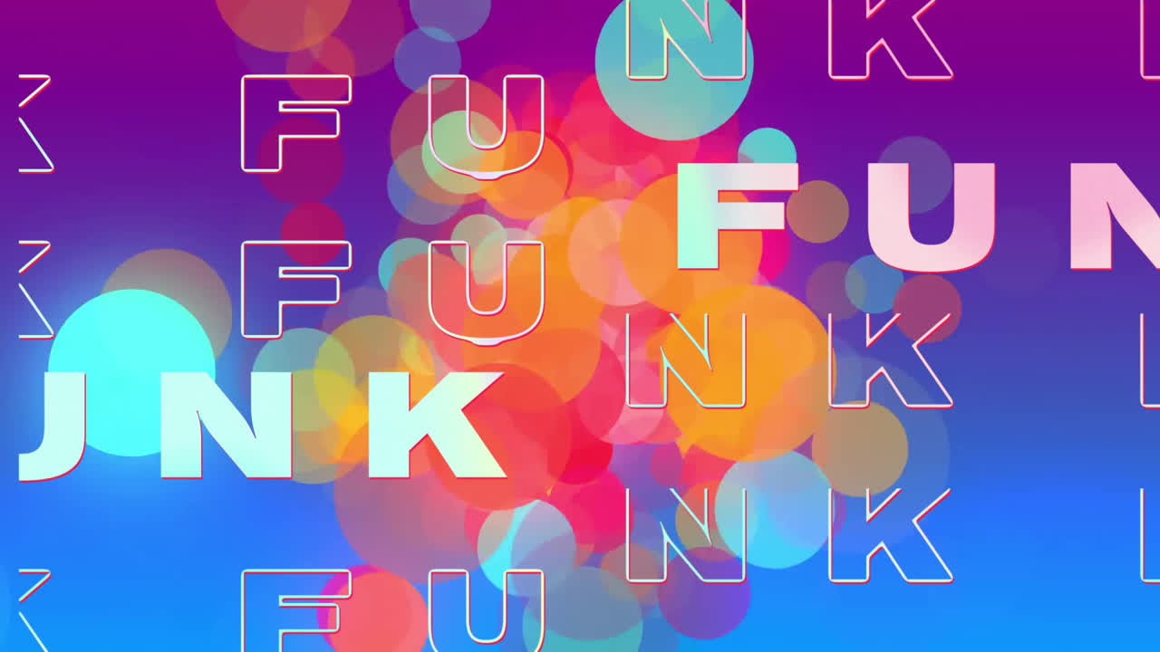animación de texto funk sobre luces brillantes sobre un fondo azul a púrpura