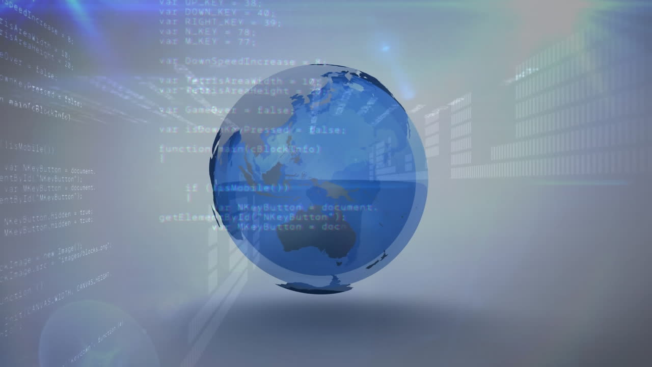 Animation of globe and light spots over data processing