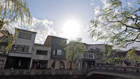 time-lapse of people moving through a sunny town square