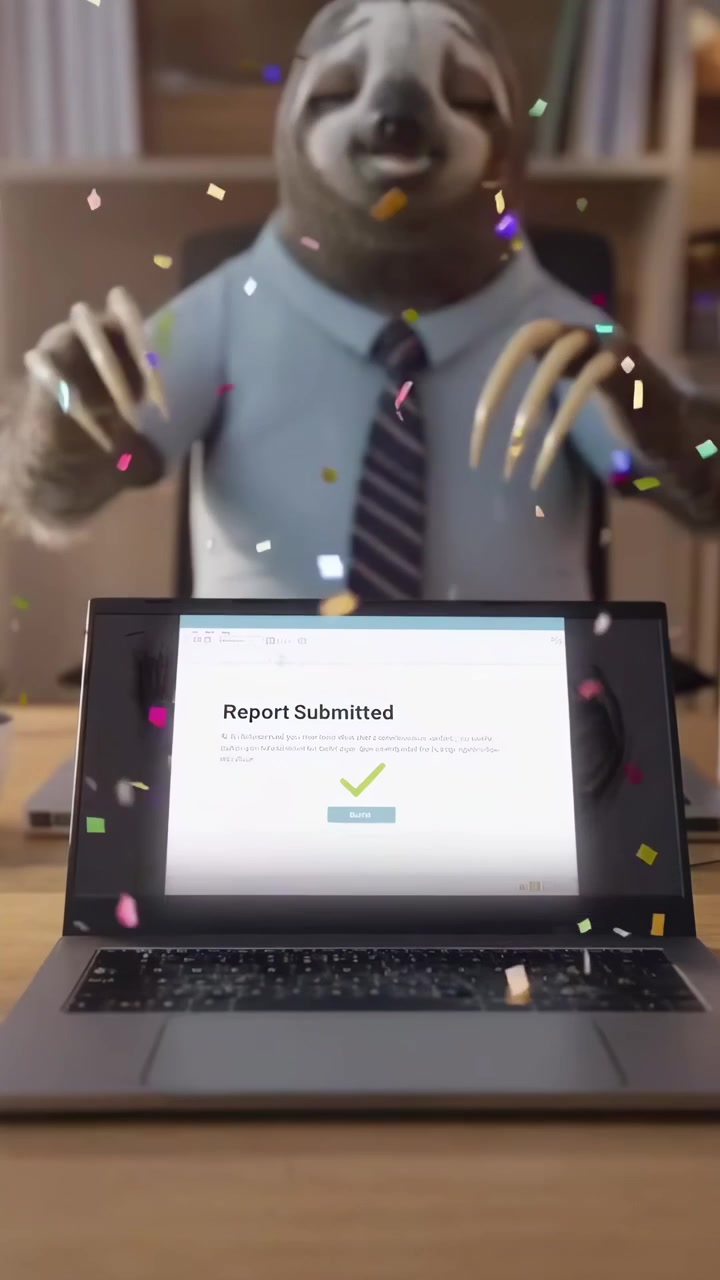 Bradipo Animato che Digita Lentamente e Invia un Rapporto di Produttività