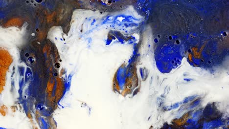 Abstract-fluid-art-with-vibrant-blue,-white,-and-orange-swirling-patterns