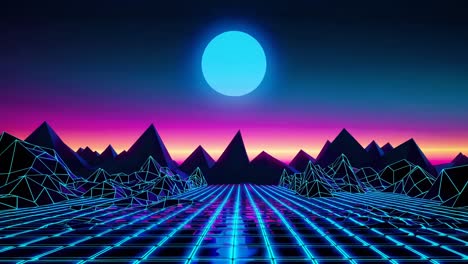 paisaje retro futurista con cuadrícula de neón