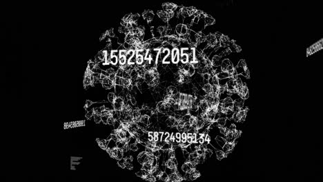 Animation-of-increasing-numbers-over-virus-cell-on-black-background