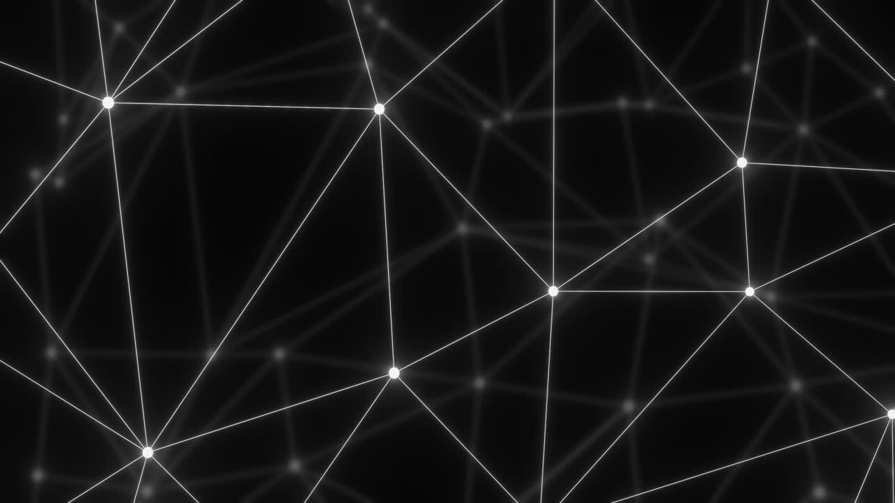 animazione della rete di connessioni con nodi luminosi su sfondo nero