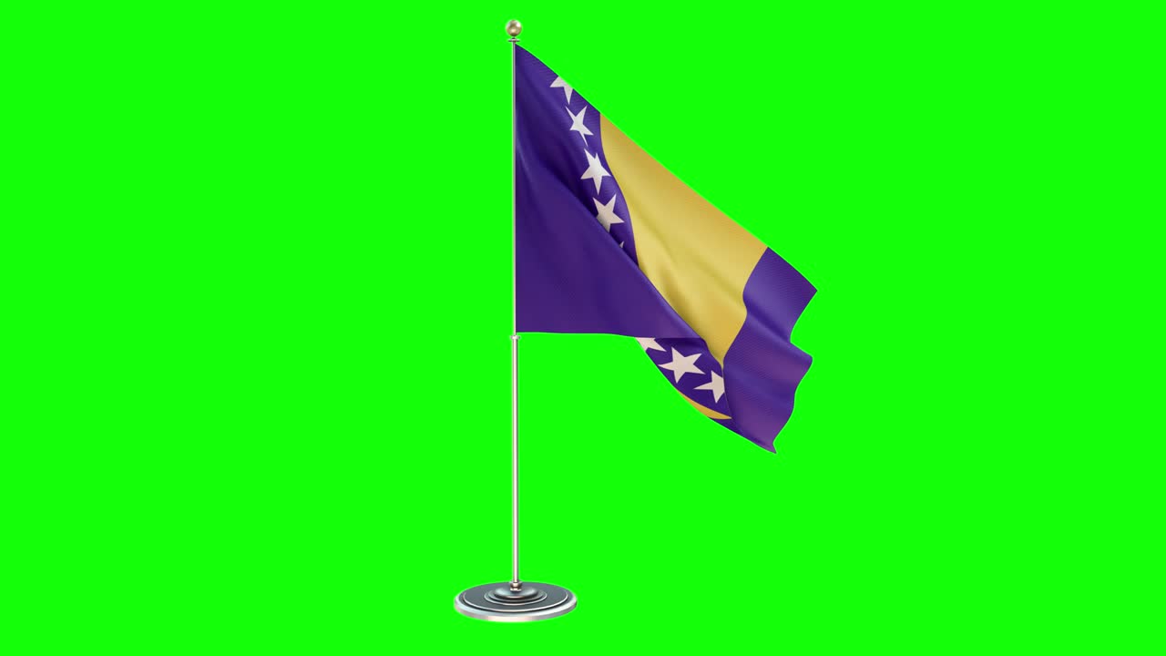 bosnia y herzegovina ilustración en bucle 3d de un pequeño poste de bandera en la tecla de croma