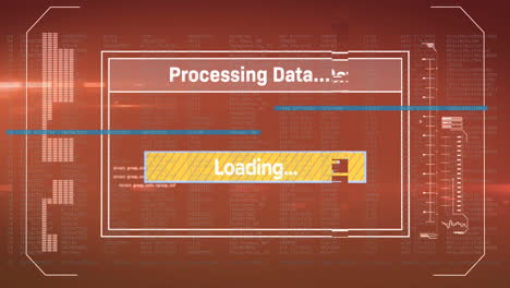 animation of data processing text overscreen and dark background
